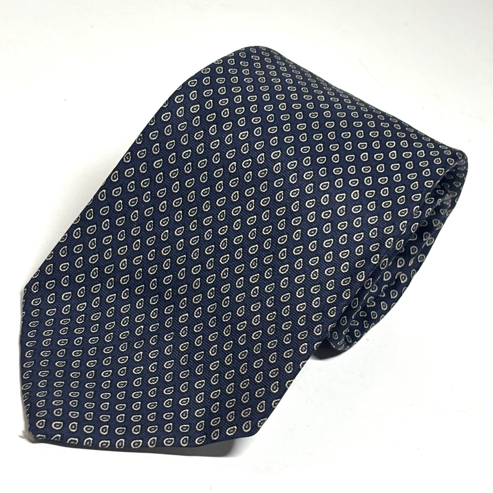 Bill Blass Silk Tie Mens OS Navy Blue Paisley Micro Teardrop Print Preppy Formal